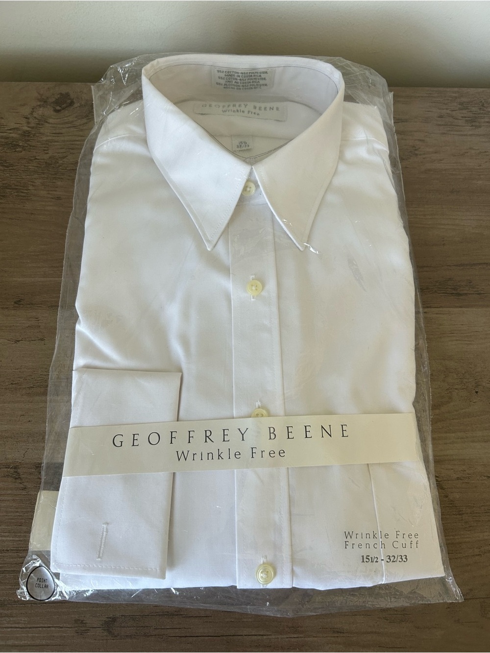 Geoffrey Beene White Dress Shirt Size 15 1/2 Point Collar French Cuff